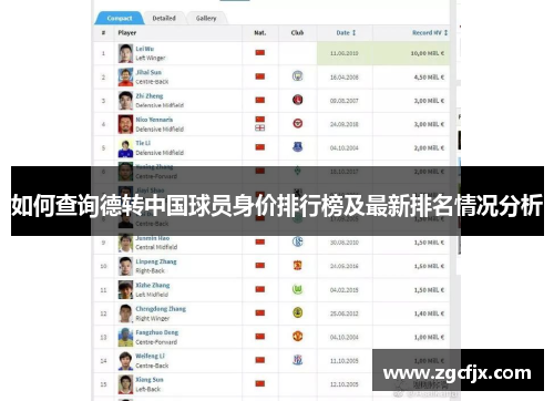 如何查询德转中国球员身价排行榜及最新排名情况分析